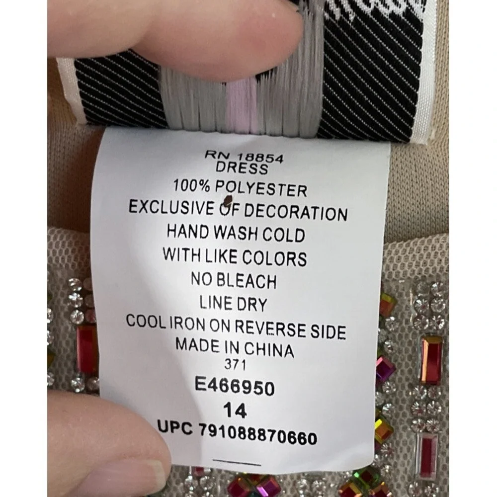 Rare Editions 14 Dress Fuchsia Pink Tan‎ Beaded Rhinestone Special Occasion NEW